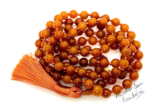 AERIS Orange Aventurine Mala Necklace | 108 Hand-Knotted Beads for Manifestation, Creativity & Confidence | Solar Plexus Chakra | August Birthstone Alternative | Handmade in USA