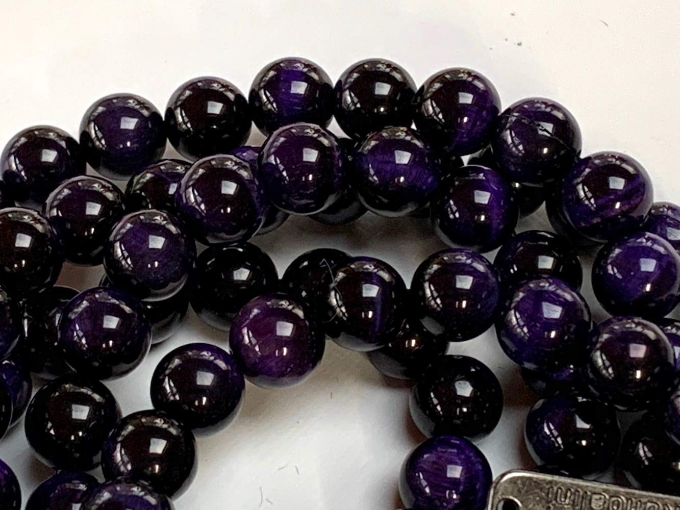 Handmade Purple Tiger's Eye Mala Necklace: Aquarius & Pisces Birthstone - Intuition & Confidence - Third Eye & Solar Plexus Chakra (8mm Beads, 36 Inch Length)