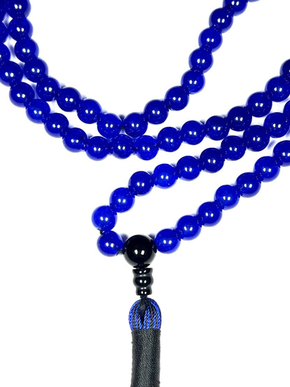 Handmade Agate Mala Beads Necklace with Black Onyx Guru Bead – 108 Beads – 8mm – Multicolor Options – Chakra Balancing & Zodiac Birthstone – Meditation Jewelry