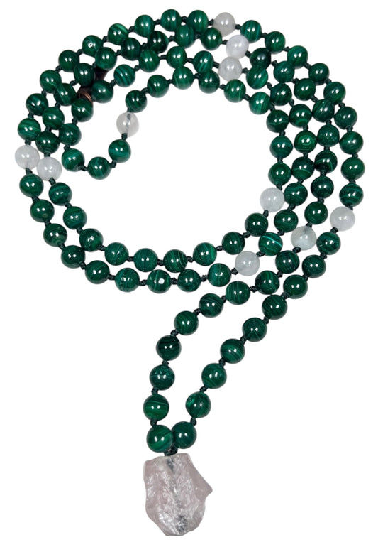 Malachite, Rose Quartz & Selenite Mala Necklace | GAIA Collection