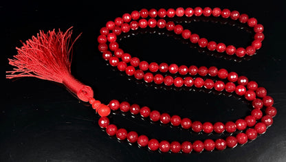 Faceted Red Agate Mala Beads Necklace, 8mm 108 Beads – September Birthstone, Virgo Jewelry, Root Chakra