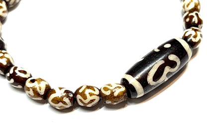 Tibetan Yak Bone Om Healing Bracelet - Chakra Alignment & Balancing (Style-5 Wrist size 6.5"-7.5"; Bead size 6-14 mm)