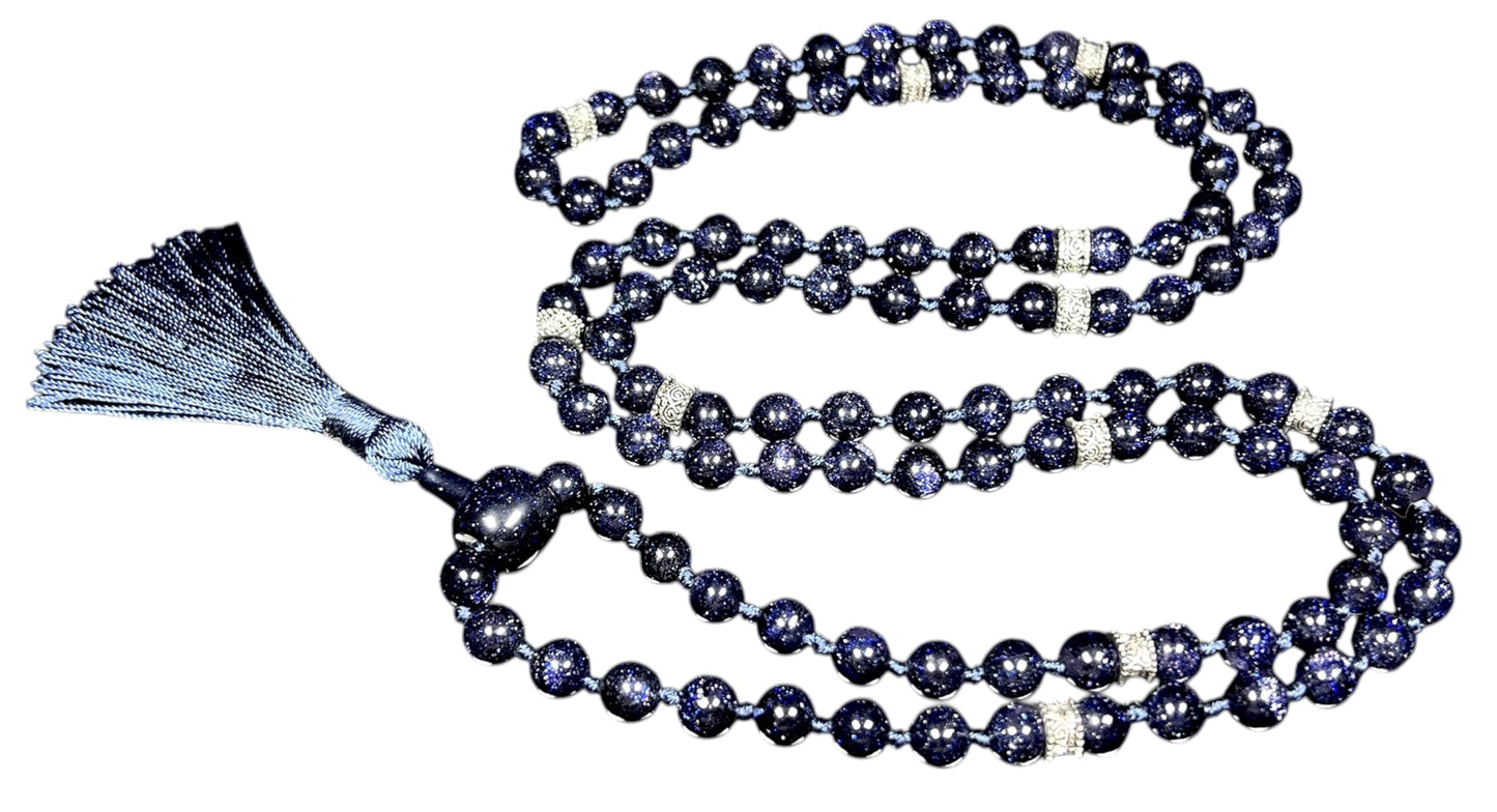 Blue Goldstone Mala Beads Necklace | Throat Chakra | TARA Collection