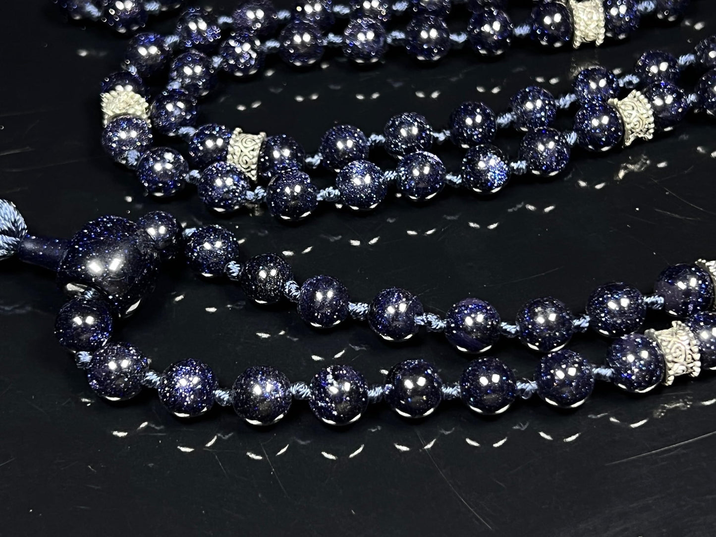 Blue Goldstone Mala Beads Necklace | Throat Chakra | TARA Collection