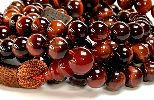 AWAKEN YOUR KUNDALINI Red Tiger's Eye Tiger Eye Beaded Mala Necklace - 8mm 108 Prayer Beads Rosary - Power, Authority, Boost Libido, Vitality