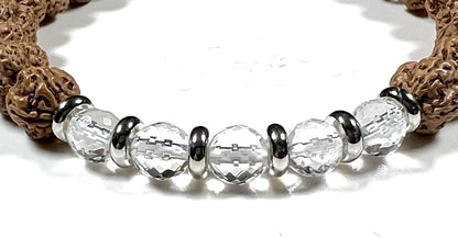 5 Mukhi Chikna Rudraksha Bracelet with Crystal Quartz | Stretch Beads for Balance & Clarity