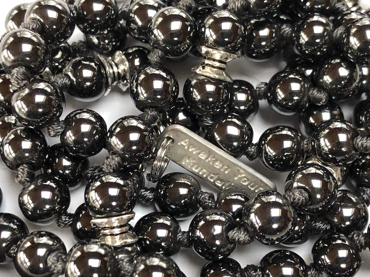 FEROX Hematite Mala Necklace | 108 Hand-Knotted 8mm Beads for Grounding, Focus & Protection | Root Chakra Healing | Aries Birthstone | Handmade in USA