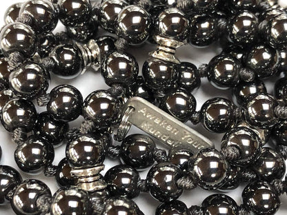 FEROX Hematite Mala Necklace | 108 Hand-Knotted 8mm Beads for Grounding, Focus & Protection | Root Chakra Healing | Aries Birthstone | Handmade in USA