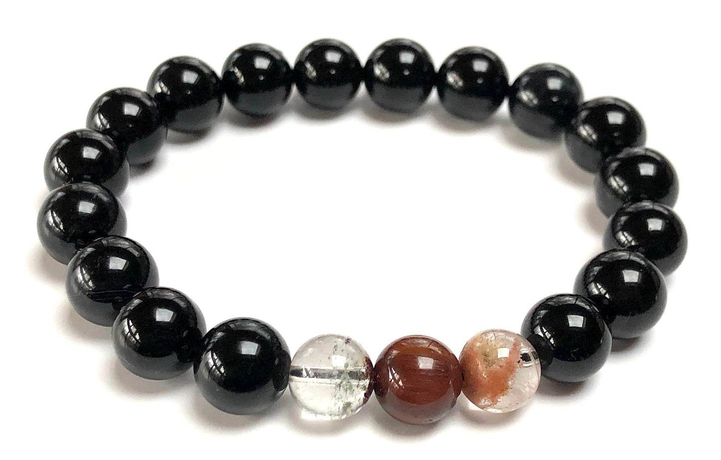 Black Tourmaline & Super Seven Gemstone Stretch Bracelet - Capricorn, Libra, Scorpio Birthstone Jewelry - Root Chakra