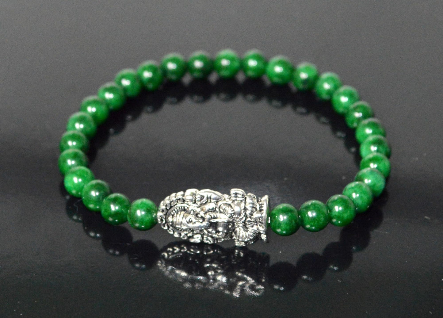 Green Jade Stretch Bracelet with Lucky Charm Accents - Taurus Birthstone for May - Heart Chakra