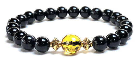 Black Tourmaline and Citrine Stretch Bracelet - November Birthstone for Scorpio & Sagittarius - Solar Plexus Chakra, Zodiac Energy Jewelry