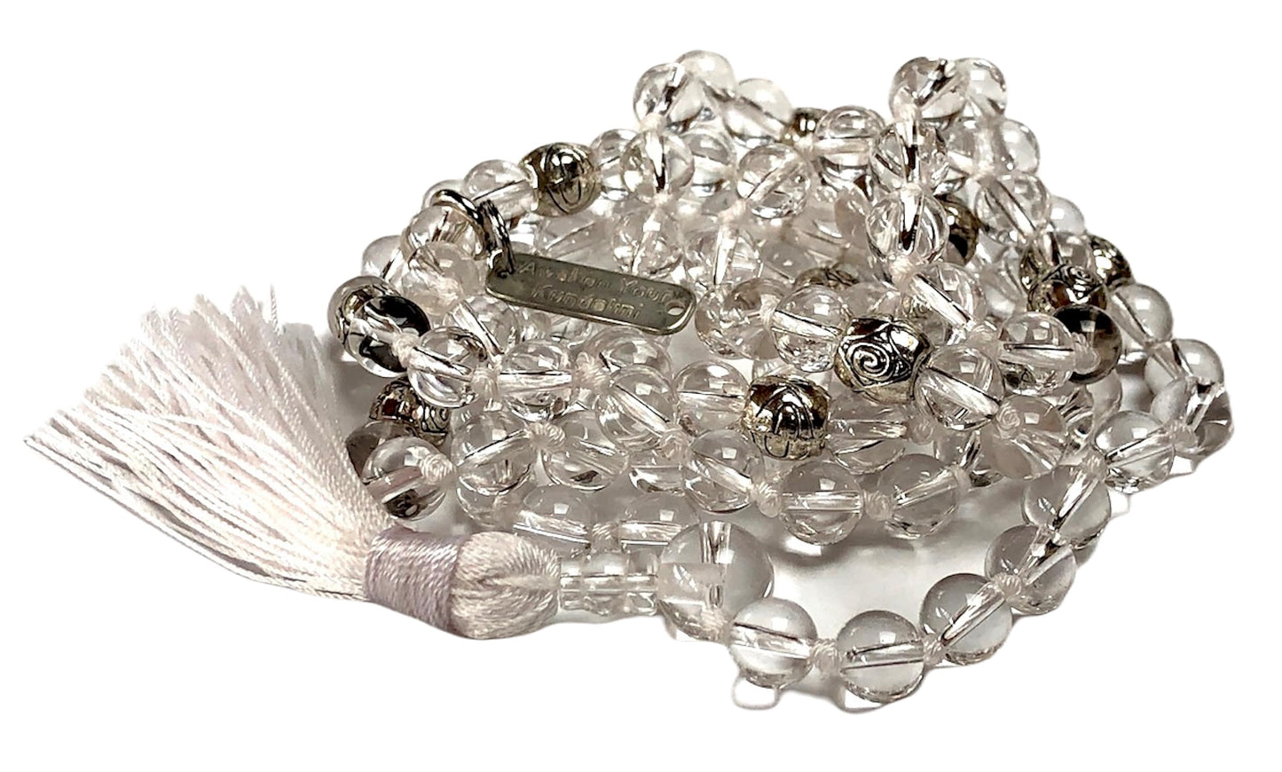 Hand-knotted Crystal Quartz Mala Necklace, 8mm 108 Beads - Embrace Clarity, Healing and Positive Energy, Aligns with All Zodiac Sun Signs and Crown Chakra