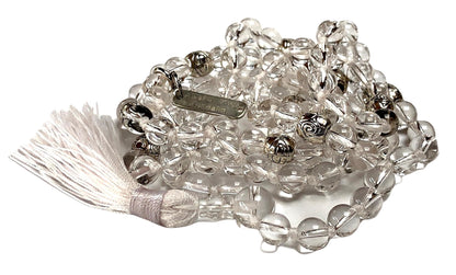 Hand-knotted Crystal Quartz Mala Necklace, 8mm 108 Beads - Embrace Clarity, Healing and Positive Energy, Aligns with All Zodiac Sun Signs and Crown Chakra