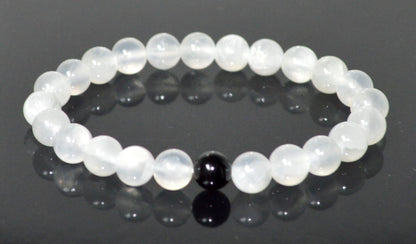 Selenite and Tourmaline Stretch Bracelet – Crown Chakra, Cancerian Birthstone