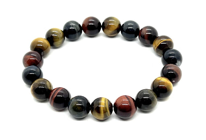 Tiger's Eye Stretch Bracelet (10mm Beads) - Red, Brown & Grey Tones - Embrace Strength & Confidence: Solar Plexus Chakra Balancing - Capricorn & Leo Birthstone