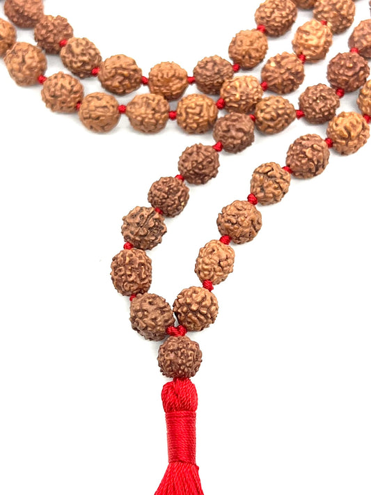 Hand-Knotted 5 Mukhi Rudraksha Mala Necklace (10mm 108 Beads) - Universal Sun Sign, Chakra Balance & Harmony