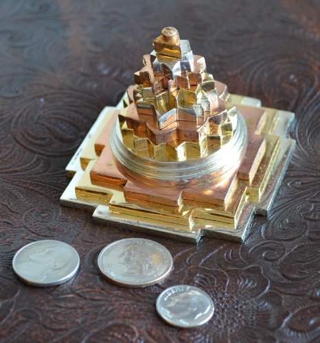 AWAKEN YOUR KUNDALINI Sri Meru Yantra, Shree Chakra, Maha Meru in Astadhatu Size 3" Inch - Spiritual Powers, Vaastu Dosh, Prosperity - 3D