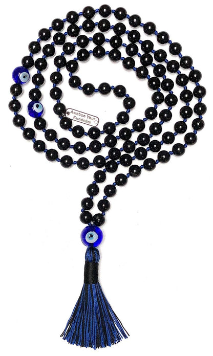 VESTA Black Tourmaline & Evil Eye Mala Necklace | 108 Handcrafted Beads for Protection, Grounding & Intuition | Root & Third Eye Chakra | Capricorn & Aquarius Birthstone | Handmade in USA