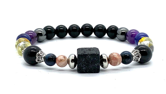Saturn Retrograde Stretch Bracelet - Empath Jewelry with Black Tourmaline, Lapis Lazuli, and Crystal Quartz – Universal Birthstone - For Shani Dosha Sade Sati