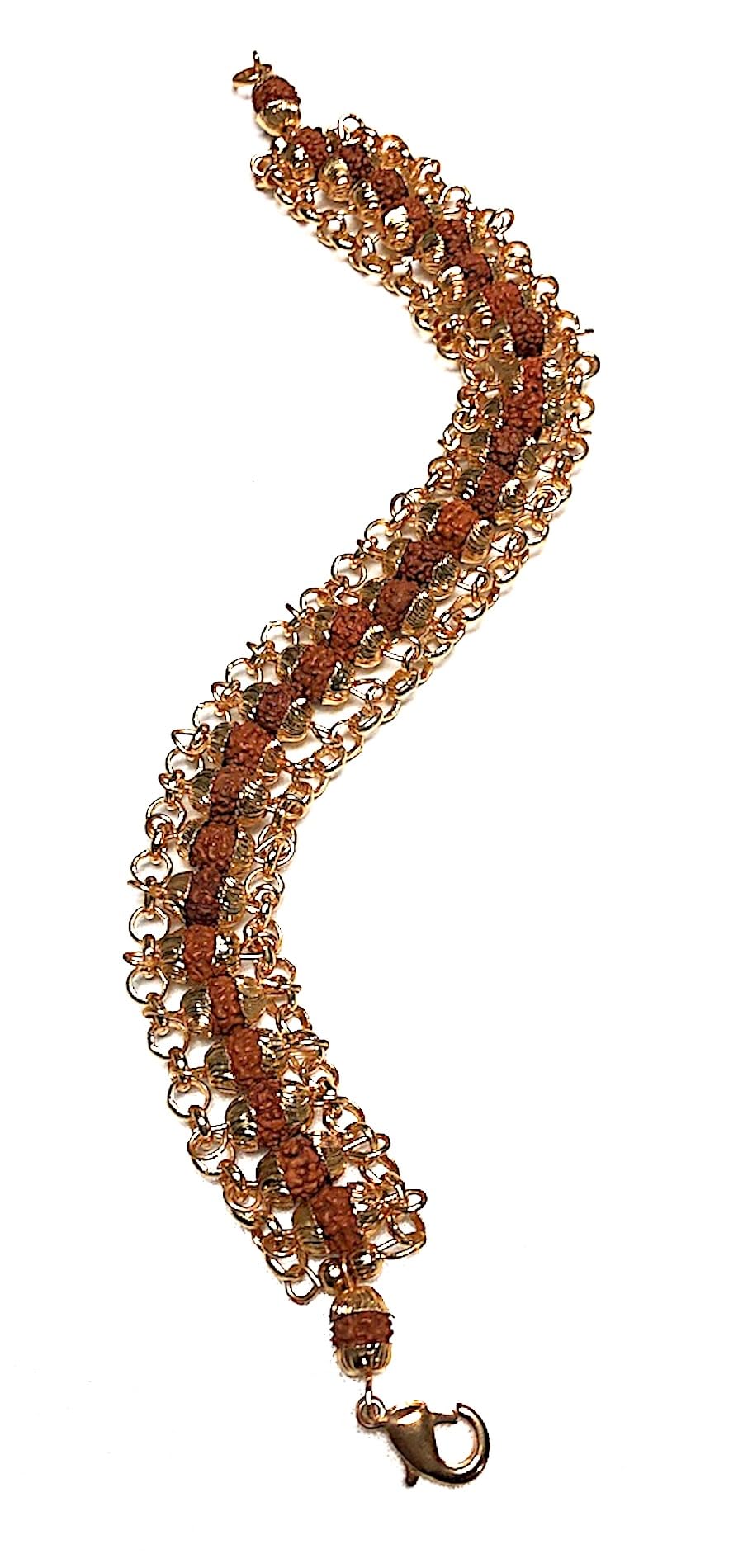 AWAKEN YOUR KUNDALINI 6mm Rudraksha Bracelet in Golden Finish Alloy Chain, Crown Chakra, Universal Zodiac Sun Sign, Wrist Size 7.5 Inches