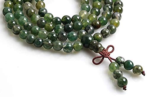 Heart Chakra Green Moss Agate mala necklace 8mm meditation Mala beads 108 prayer beads | Unconditional love Abundance Forgiveness Trust Compassion Child birth, w/velvet or 100% Jute pouch