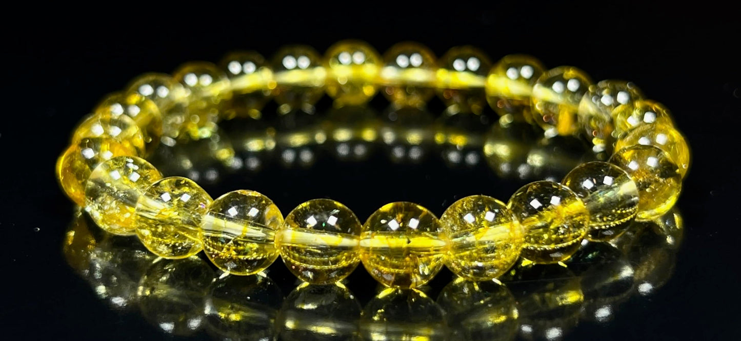 Citrine Stretch Bracelet, AAA Grade 8mm Beads, Wrist Size 7.5 Inches, Solar Plexus Chakra, Aries & Libra Birthstone Bracelet