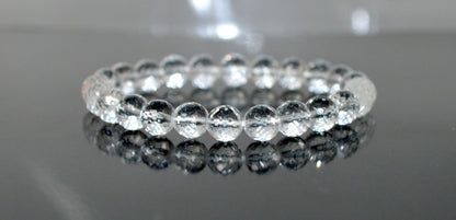 Diamond Cut Crystal Quartz Stretch Bracelet – 6mm & 8mm – April Birthstone for Aries and Taurus Zodiac Sun Sign – Crown Chakra Energy Bracelet
