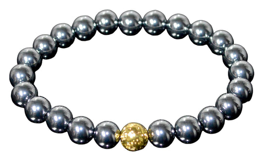 Terahertz and Lava Beads Stretch Bracelet – Capricorn & Aquarius Birthstone Bracelet, Root Chakra - Vitality, Libido, Protection