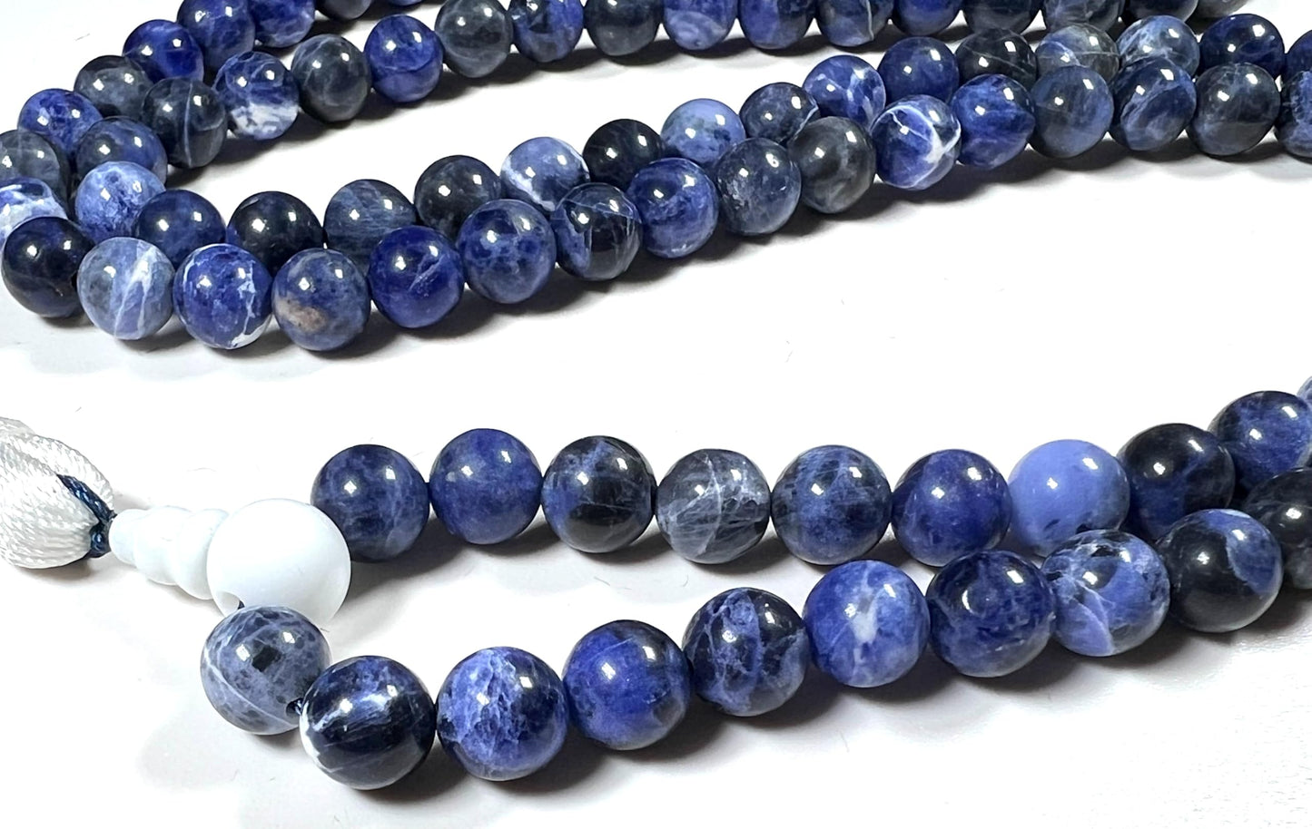 Sodalite Mala Beads Necklace – 8mm, 108 Beads – Throat & Third Eye Chakra, Sagittarius Birthstone