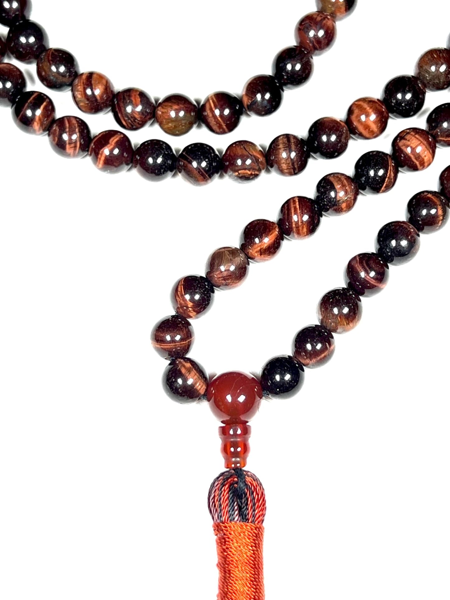 Handmade Tiger's Eye Mala Beads Necklace – 8mm 108 Beads – Multicolor Options – Solar Plexus Chakra & Zodiac Birthstones – Meditation Jewelry