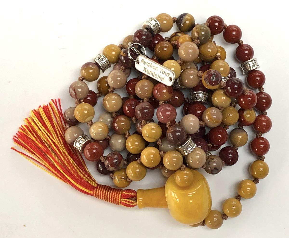 Certified Energized Mala Beads Necklace with COA - Chakra Mala - Japa Mala - 8mm 108 Buddhist Prayer Beads - Meditation Mala - Tassel Necklace – Zodiac/Sun Sign stones (Mookaite)