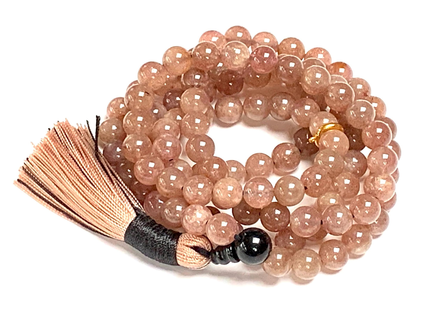 Awaken Your Kundalini Crystals Mala Beads Necklace Reiki healing stones Blessed & Energized Handmade 108 Buddhist Prayer Beads - Comes w/Velvet Pouch (Strawberry Quartz, 8 mm)
