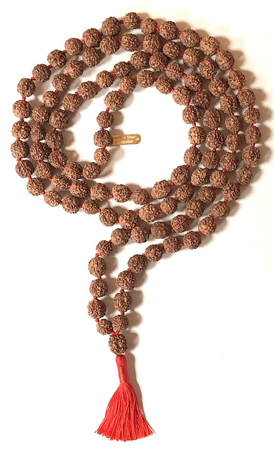 Rudraksha Mala Beads Necklace - 10mm 5 Mukhi (Five Faces) - Leo Sun Sign - Heart Chakra Balancing