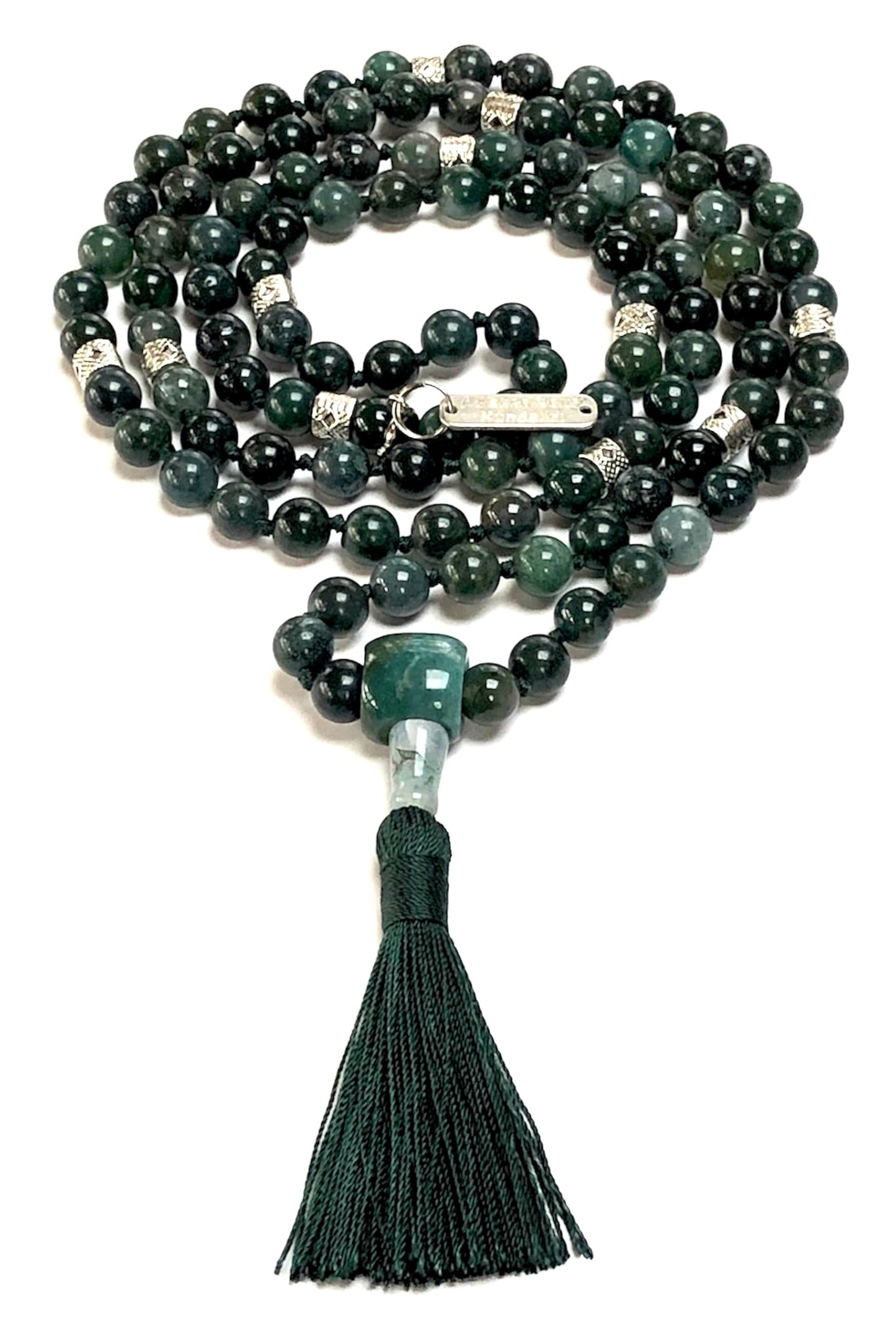 Certified Energized Mala Beads Necklace with COA - Chakra Mala - Japa Mala - 8mm 108 Buddhist Prayer Beads - Meditation Mala - Tassel Necklace – Zodiac/Sun Sign stones (Moss Agate)