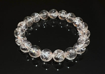 Himalayan Ice Nirvana Crystal Quartz Stretch Bracelet - 10mm AAAAA Grade - April Birthstone, Aries - Crown Chakra