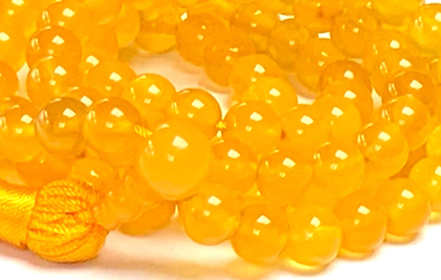 Handmade Yellow Jade Mala Necklace, 8mm 108 Beads, Approx. 36 Inches Long - April Birthstone, Taurus & Aries, Solar Plexus Chakra