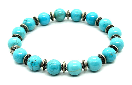 Turquoise Stretch Bracelet, Natural Gemstone Beads, Beaded Wristband, Boho Style, Handmade Jewelry, Communication, Emotional Balance - Approx. 7.25 Inches Wrist Size