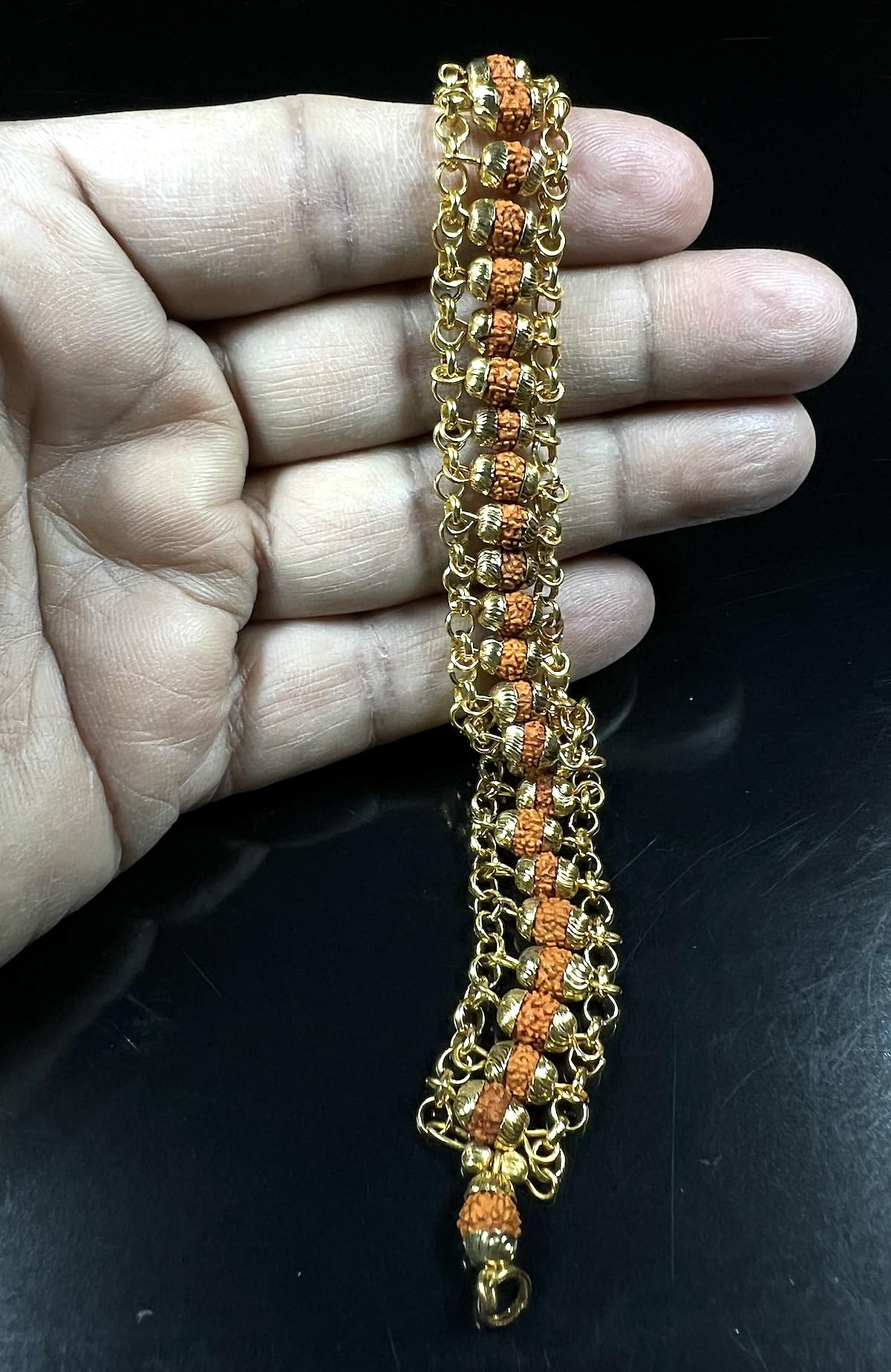 AWAKEN YOUR KUNDALINI 6mm Rudraksha Bracelet in Golden Finish Alloy Chain, Crown Chakra, Universal Zodiac Sun Sign, Wrist Size 7.5 Inches