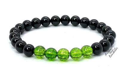 Peridot and Black Tourmaline Stretch Bracelet - August Birthstone for Leo and Virgo - Heart Chakra Association