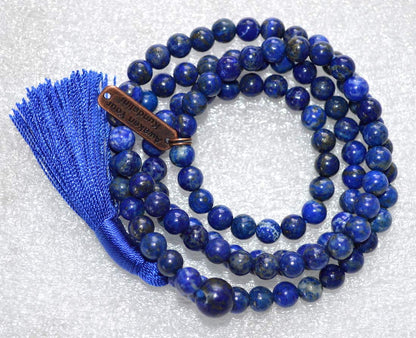 Deepen Inner Wisdom - Handmade Lapis Lazuli Mala Necklace (8mm 108 Beads) - Virgo & Sagittarius Birthstone & Third Eye Chakra Balance