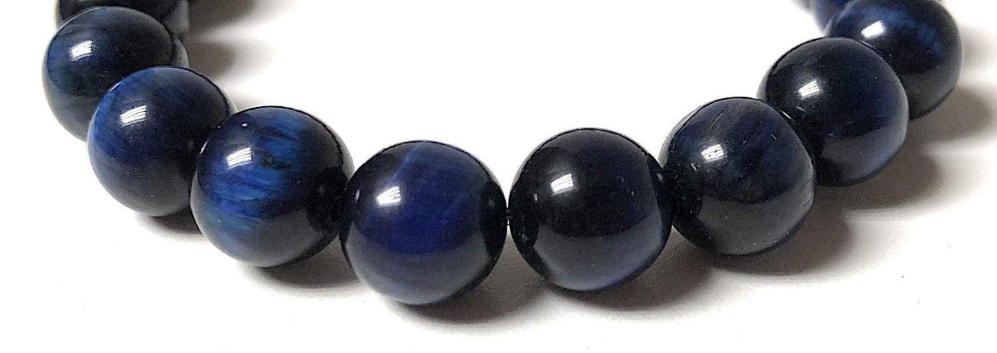 Blue Tiger's Eye Stretch Bracelet, 8mm Beads, Capricorn Birthstone, Throat Chakra