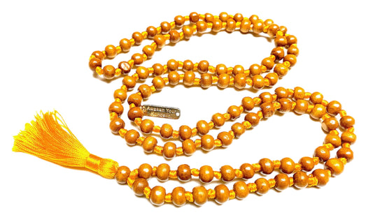 Awaken Your Kundalini Tulsi mala beads necklace hand knotted mala holy basil beads 8 mm 108 Buddhist prayer beads 7 Chakra mala colors - w/Velvet mala pouch (THIRD SOLAR CHAKRA)