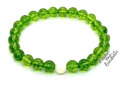 Handcrafted Peridot and Mother of Pearl Stretch Bracelet - August Birthstone for Leo and Virgo - Heart Chakra Alignment