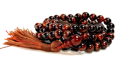 AWAKEN YOUR KUNDALINI Red Tiger's Eye Tiger Eye Beaded Mala Necklace - 8mm 108 Prayer Beads Rosary - Power, Authority, Boost Libido, Vitality