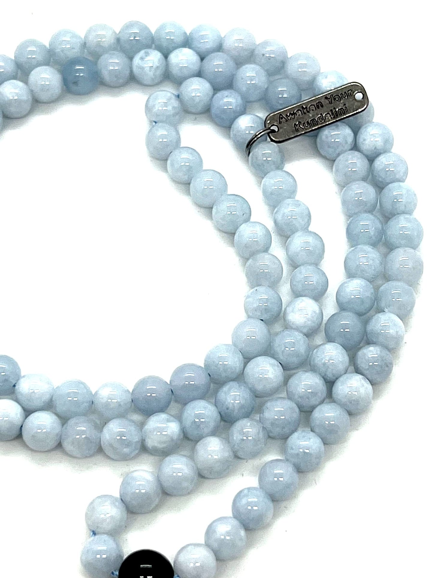 AURA Aquamarine & Black Onyx Mala Necklace | 108 Hand-Knotted Beads for Clarity, Grounding & Compassion | Throat & Root Chakra | Pisces Birthstone | Handmade in USA