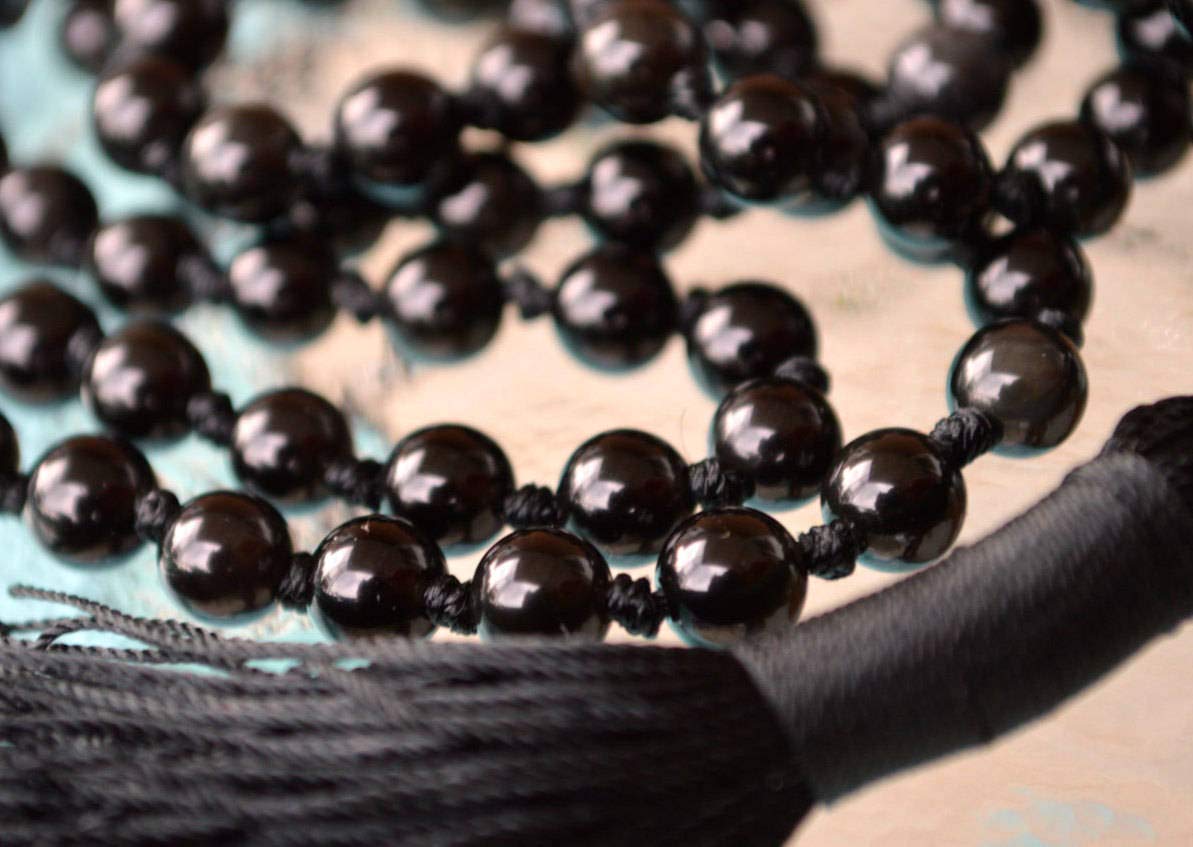 VESTA Black Tourmaline Mala Necklace | 108 Hand-Knotted 8mm Beads for Grounding & Energy Protection | Root Chakra Healing | Capricorn Birthstone | Handmade in USA