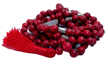 Certified Energized Mala Beads Necklace with COA - Chakra Mala - Japa Mala - 8mm 108 Buddhist Prayer Beads - Meditation Mala - Tassel Necklace – Zodiac/Sun Sign stones (Red Howlite)