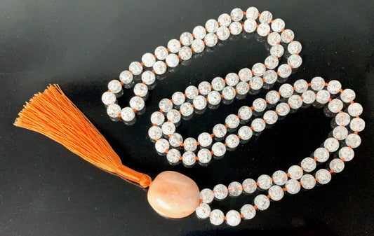 Hand Knotted Crackled Crystal Quartz Mala Necklace with