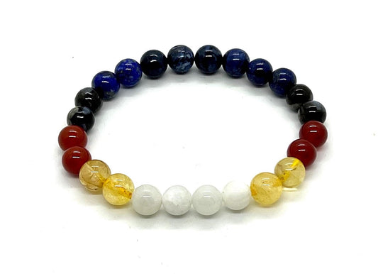 Embrace Balance & Grounded Energy: Virgo Constellation Bracelet (8mm) - Multi-Chakra Alignment, Moonstone, Lapis Lazuli, Red Carnelian, Citrine (Birthstone), Apache Tear