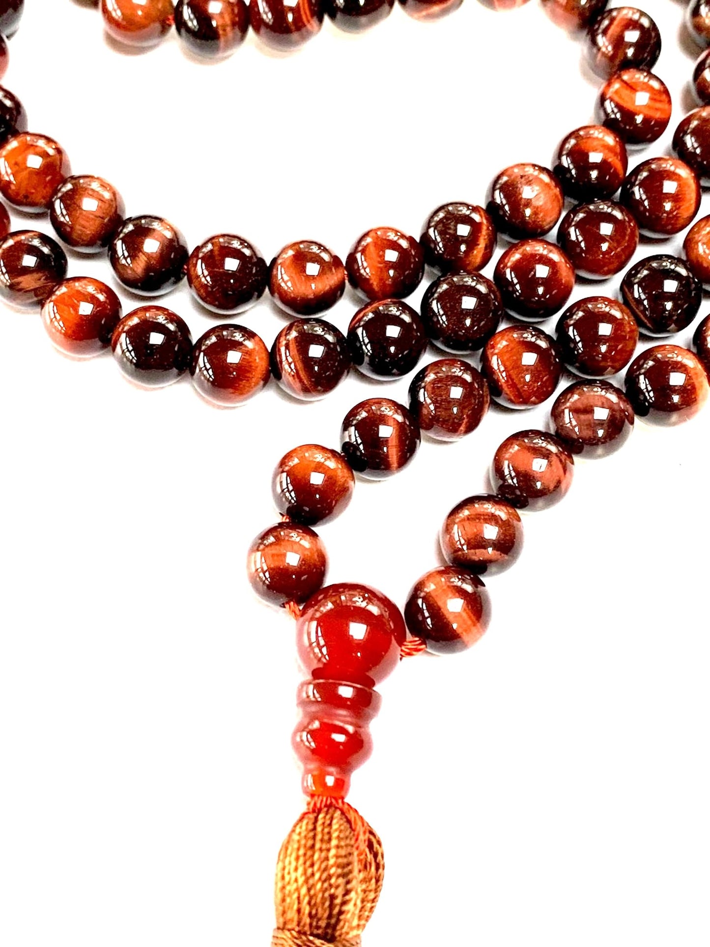 Tiger's Eye Mala Necklace – 8mm 108 Beads – Multicolor Options – Solar Plexus Chakra & Zodiac Birthstones – Meditation Jewelry